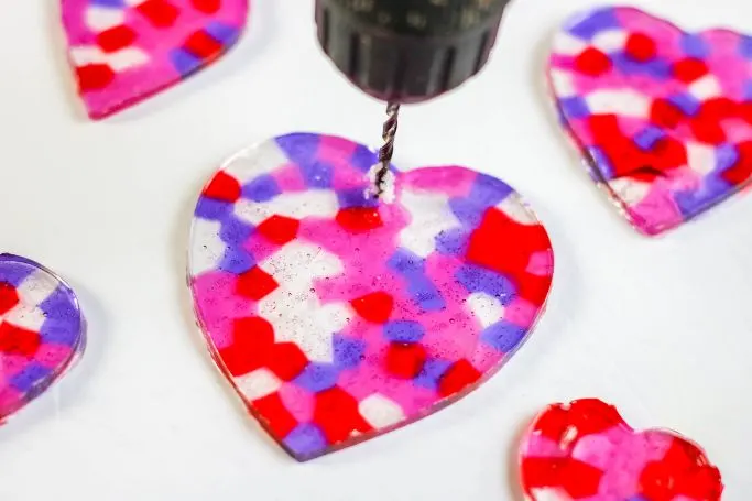 drill a hole in the heart ornaments