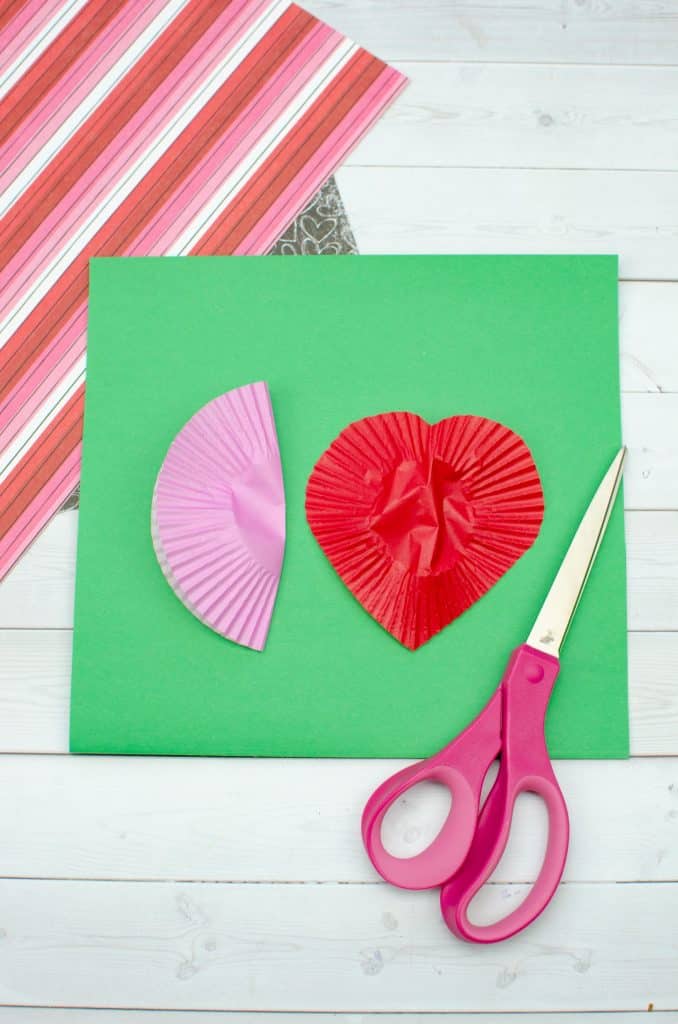 cutting cupcake liners into hearts