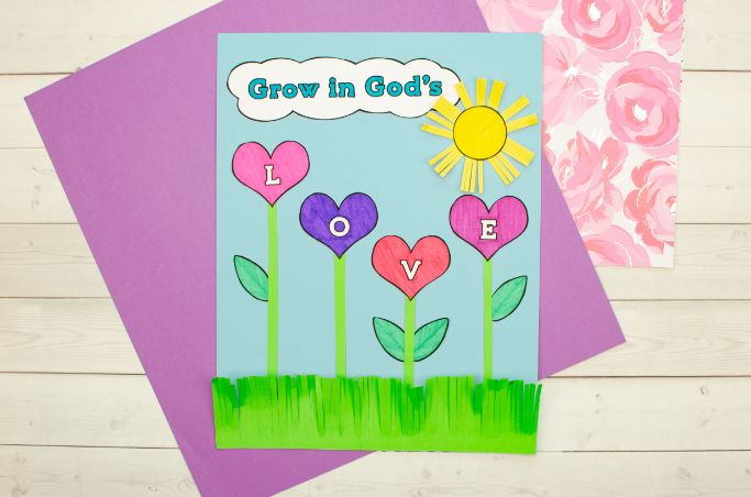 Valentine's Day craft that reads Grow in God's Love
