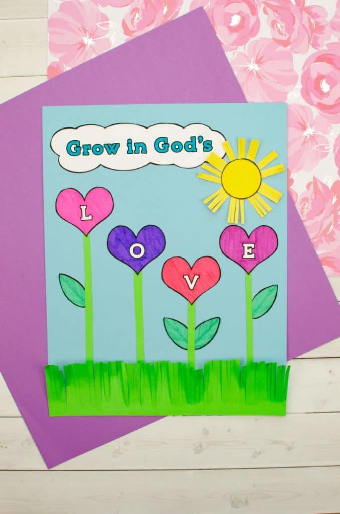 Sunday School Craft for Valentine's Day that reads Grow in God's Love