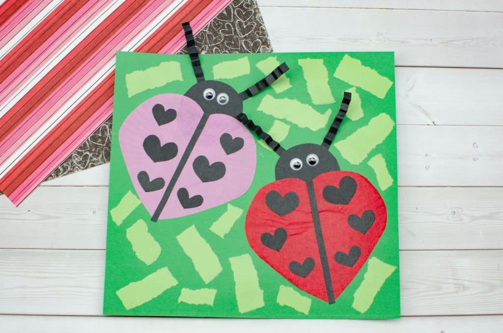 horizontal image of the ladybug craft for Valentine's Day