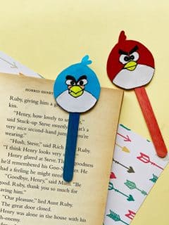 angry birds bookmarks on book