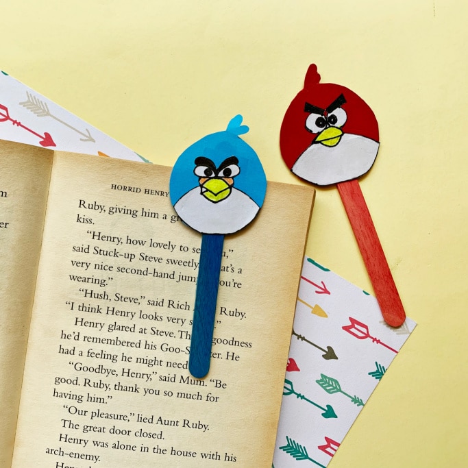 angry birds bookmarks on book