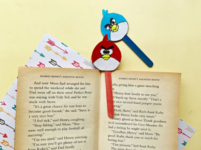 paper and craft stick angry birds bookmarks