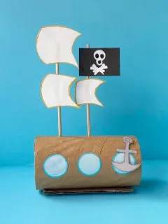pirate ship kids can make with a toilet paper roll and paper
