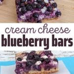 a two-image collage with text that reads "cream cheese blueberry bars"