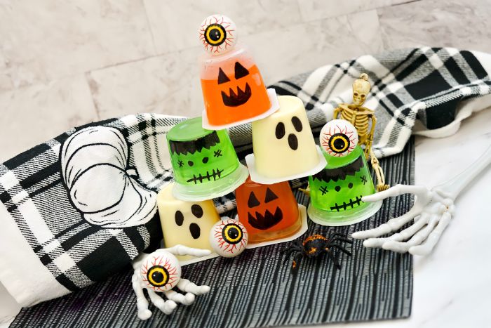 pumpkin, ghost, and Frankenstein Halloween snack cups
