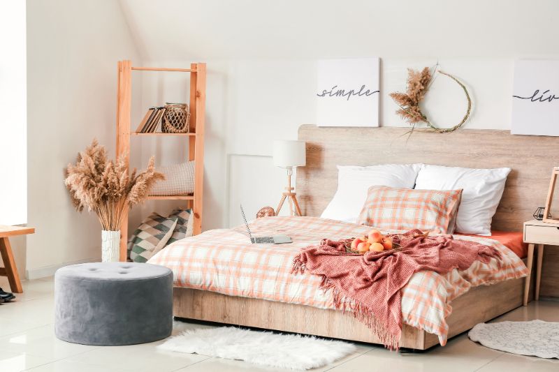 cozy bedroom decorated for fall