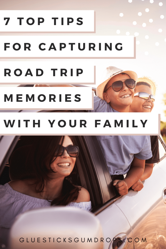 smiling family in car with text overlay