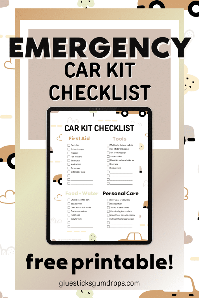 image of printable car emergency kit checklist
