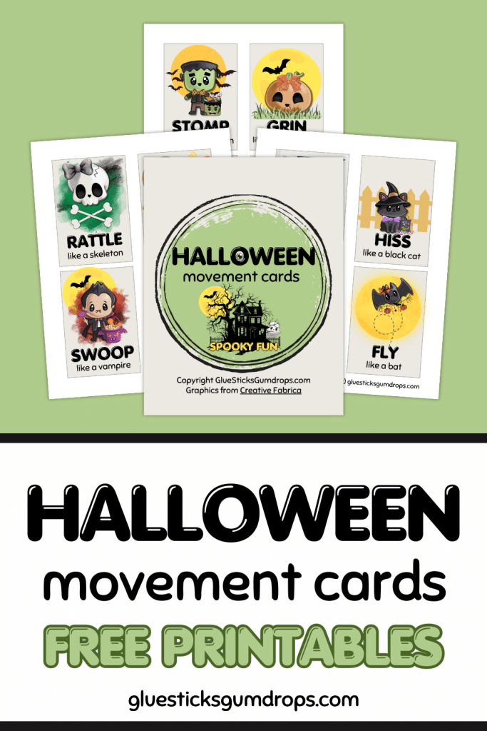 collage of free printable Halloween movement cards
