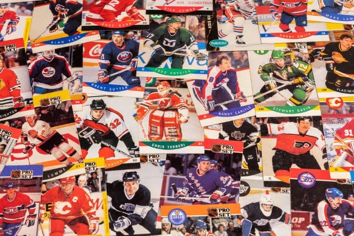 collection of hockey trading cards