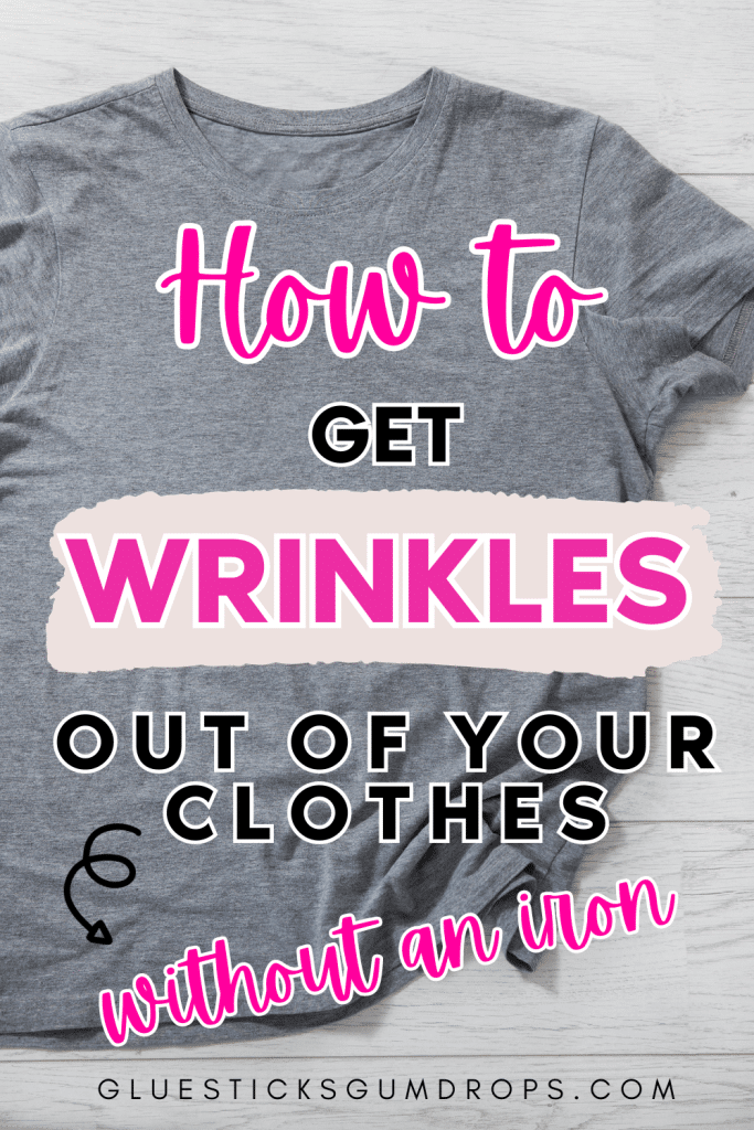 wrinkled shirt with text overlay about getting wrinkles out without an iron