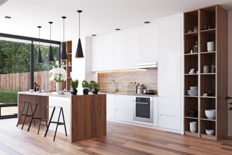 lovely kitchen with wood details and black accents