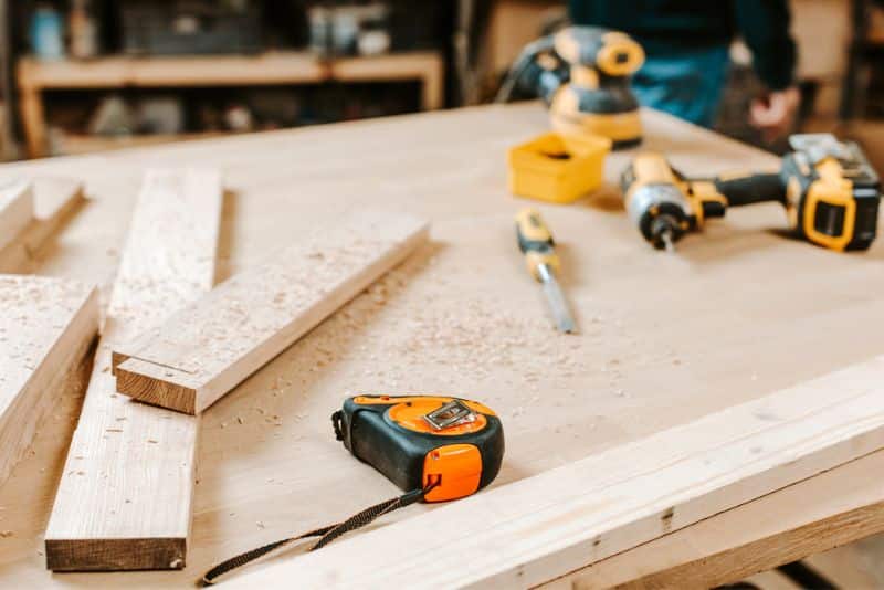 tools on table in workshop