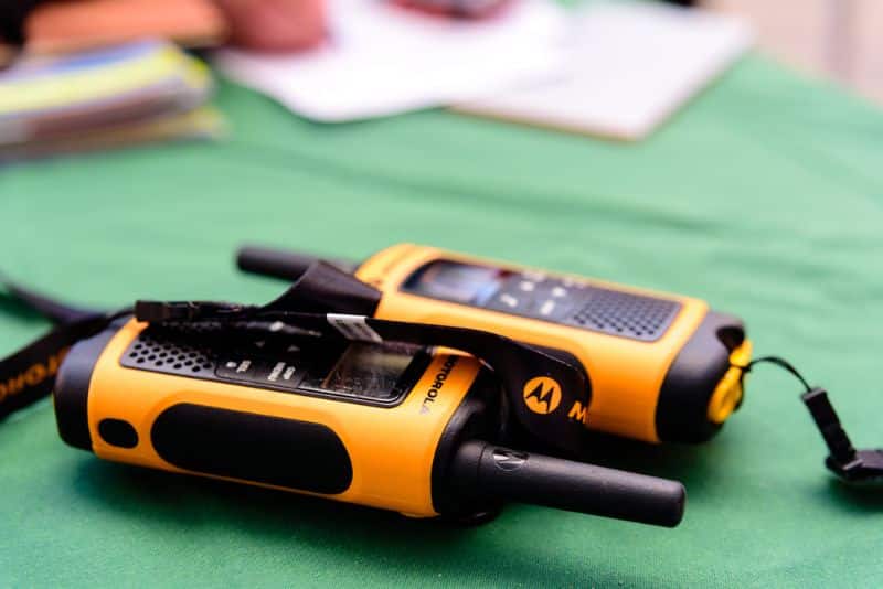 black and yellow walkie talkies