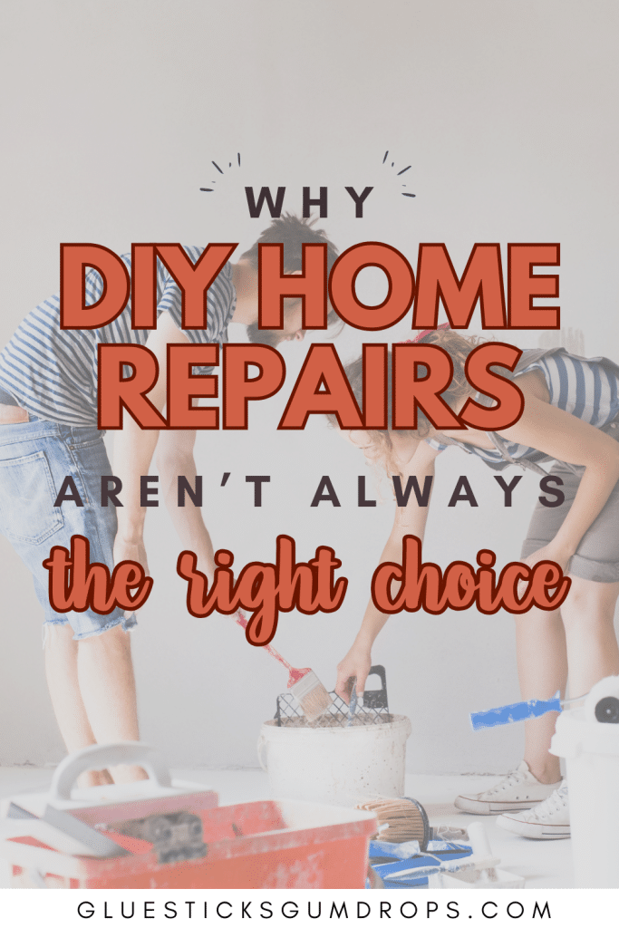 couple painting with text overlay about how diy repairs arent always a good idea