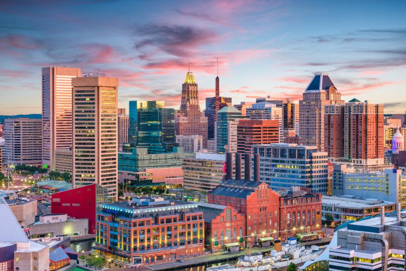 baltimore skyline at dusk