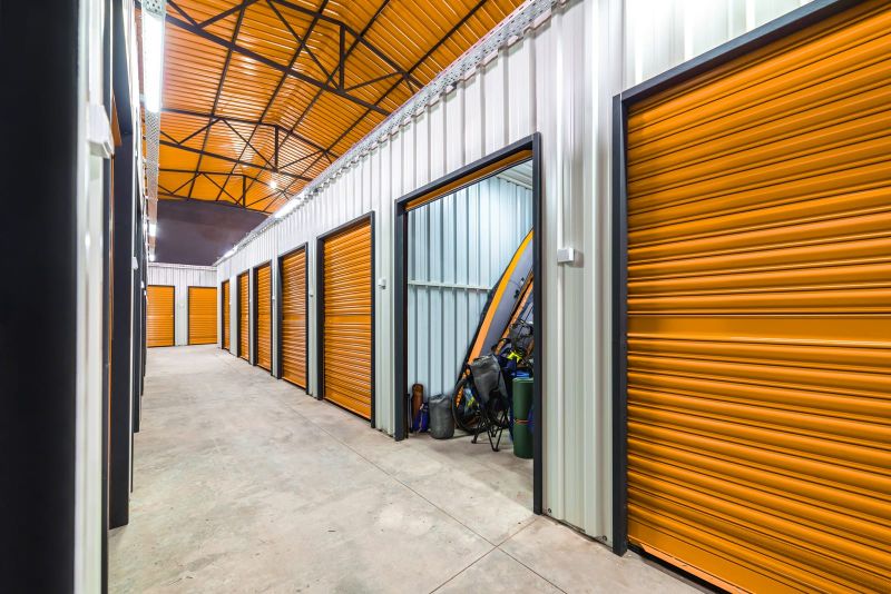 storage units with orange doors