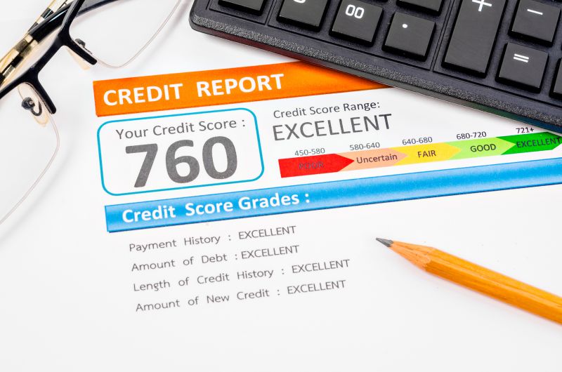 picture of a credit report along with a keyboard and glasses