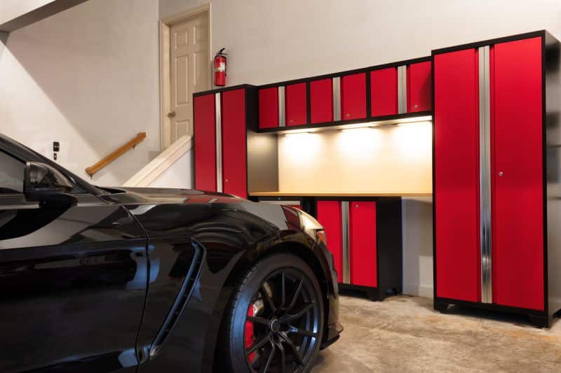 garage with storage cabinets to keep things tidy