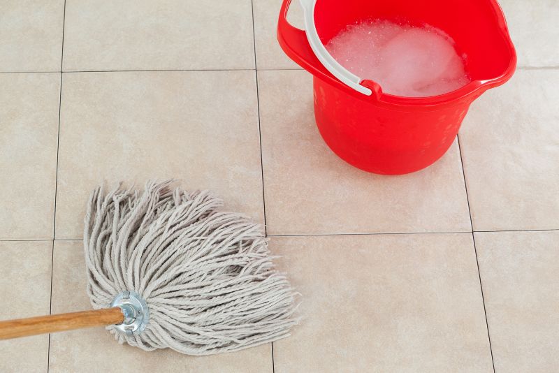 mop and mop bucket with water and cleaning solution