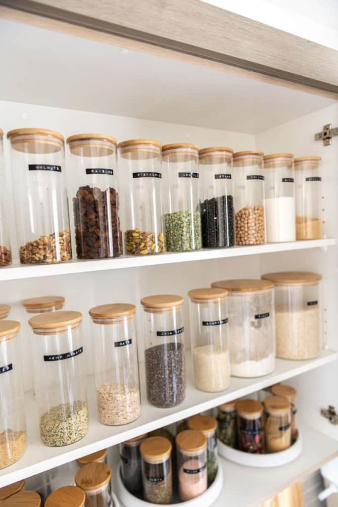 organized pantry with labeled containers