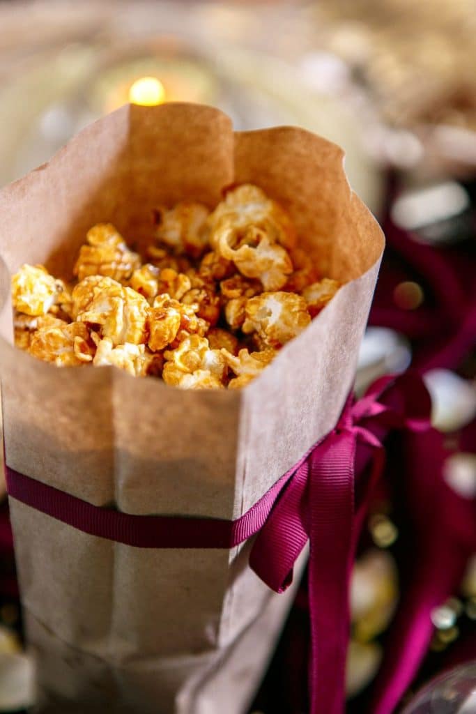 caramel popcorn in favor bag