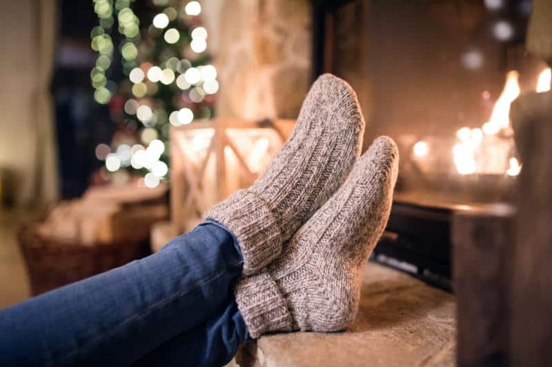 getting feet cozy by the fire