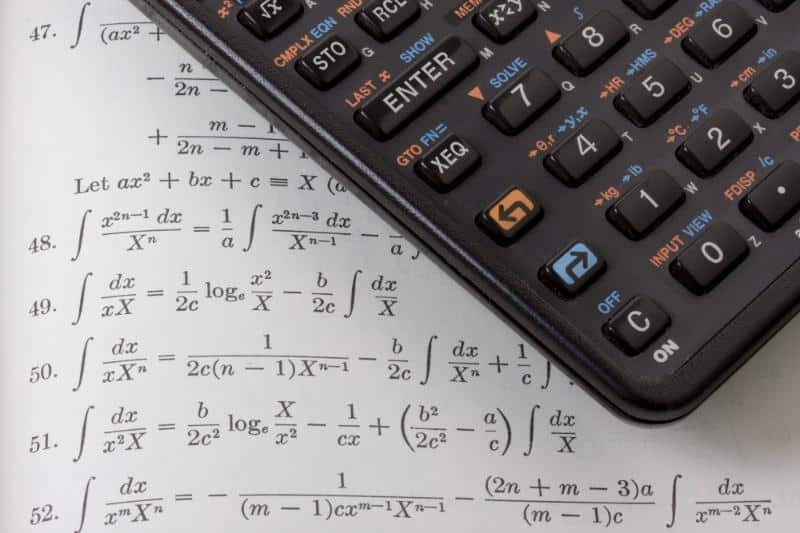 calculator and sheet of math formulas