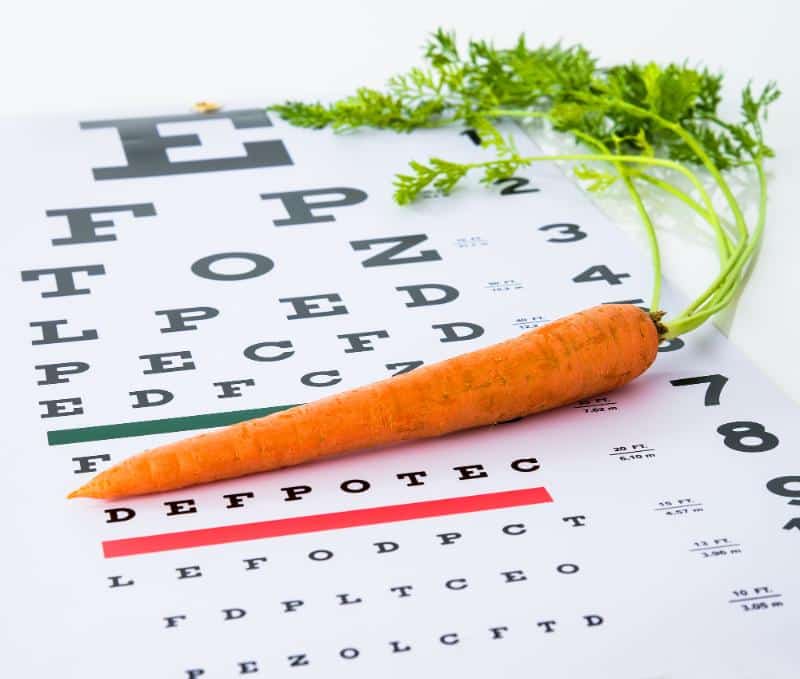 carrot laying on an eye chart