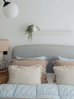 cozy bedroom with fabric headboard