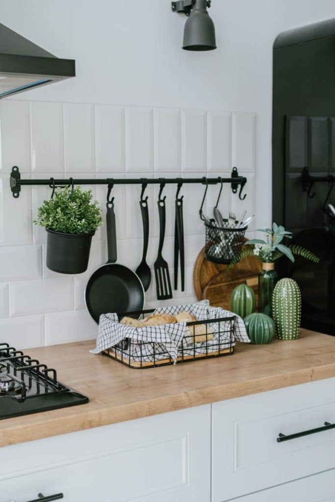 kitchen with white tile backsplash