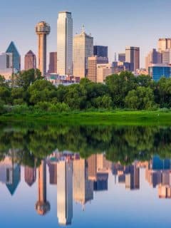 dallas skyline with water reflection