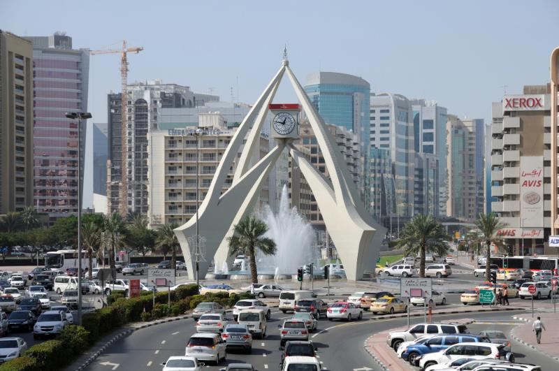 traffic near clock roundabout in Dubai