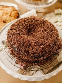 chocolate cake with sprinkles or chocolate shavings