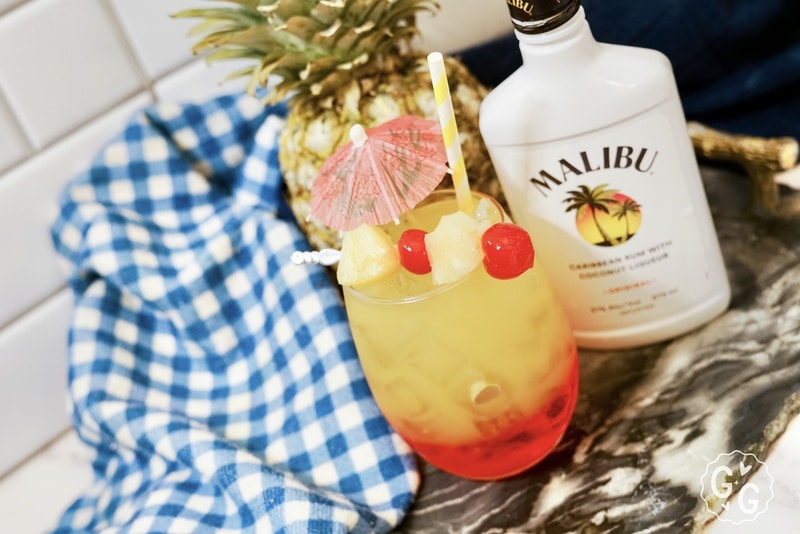 gorgeous Malibu Sunset layered cocktail