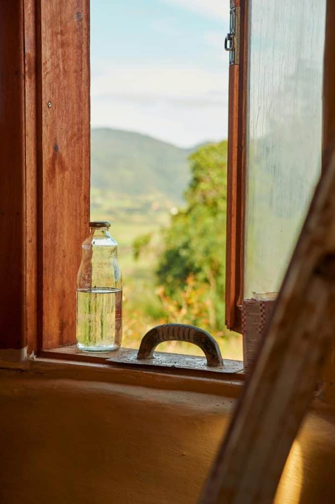 open window with mountain view