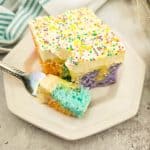 beautiful rainbow poke cake for Easter or spring