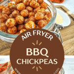 bbq chickpeas roasted in the air fryer and seasoned with paprika, garlic powder, and chili powder