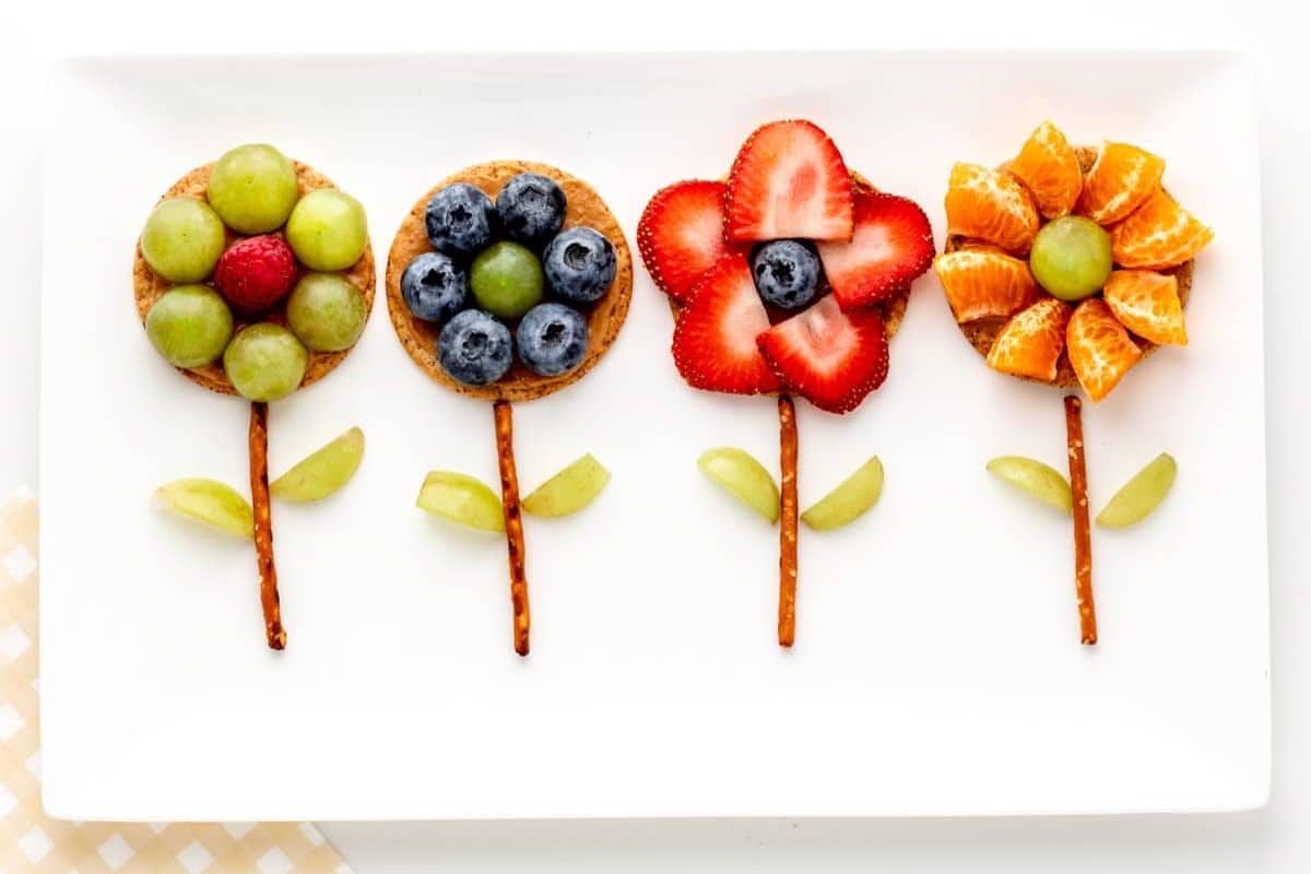 fruit flower crackers on white tray