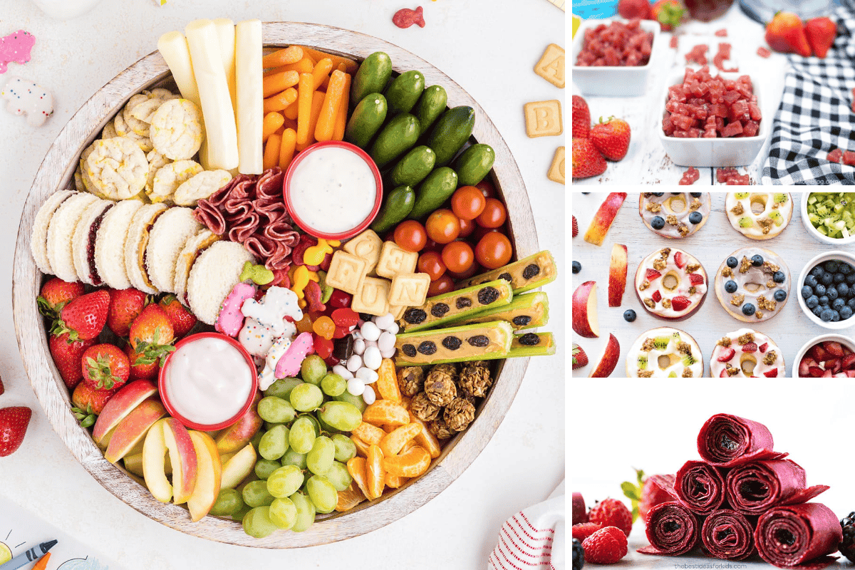 collage of healthy snacks for kids