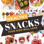 pin collage with 9 healthy snacks for kids