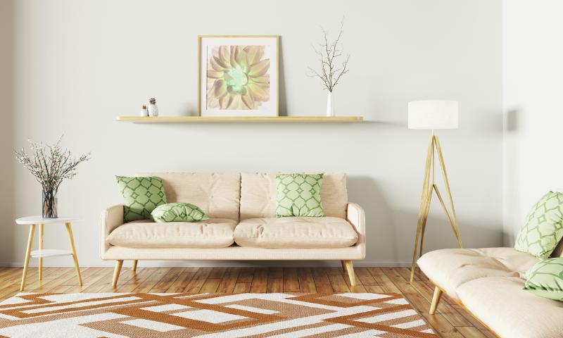 furnished living room with modern furniture - design rendering