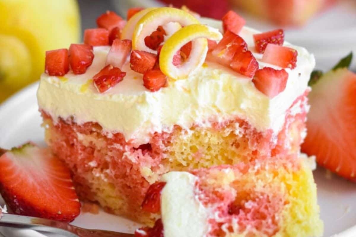 strawberry lemonade poke cake