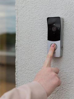 woman's hand ringing a doorbell camera