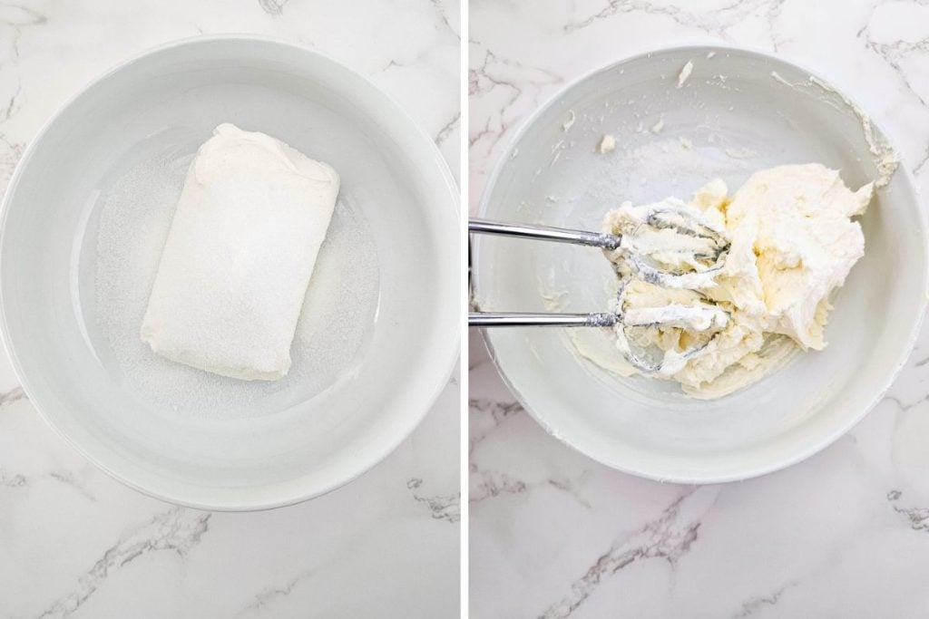 combining cream cheese and sugar