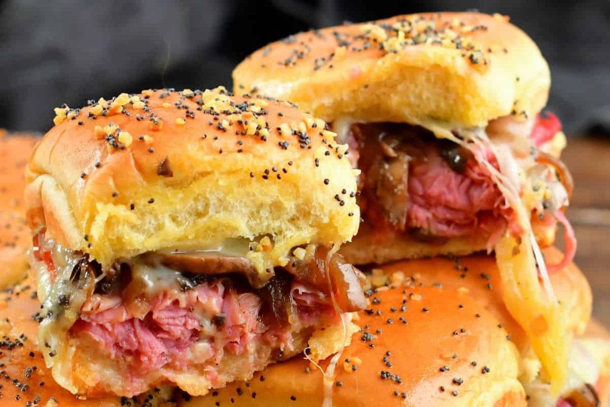 corned beef sliders with melty cheese