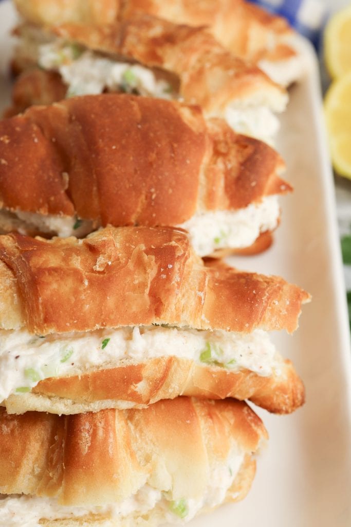 close-up of croissants stuffed with crab salad