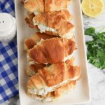 overhead view of crab salad sandwiches